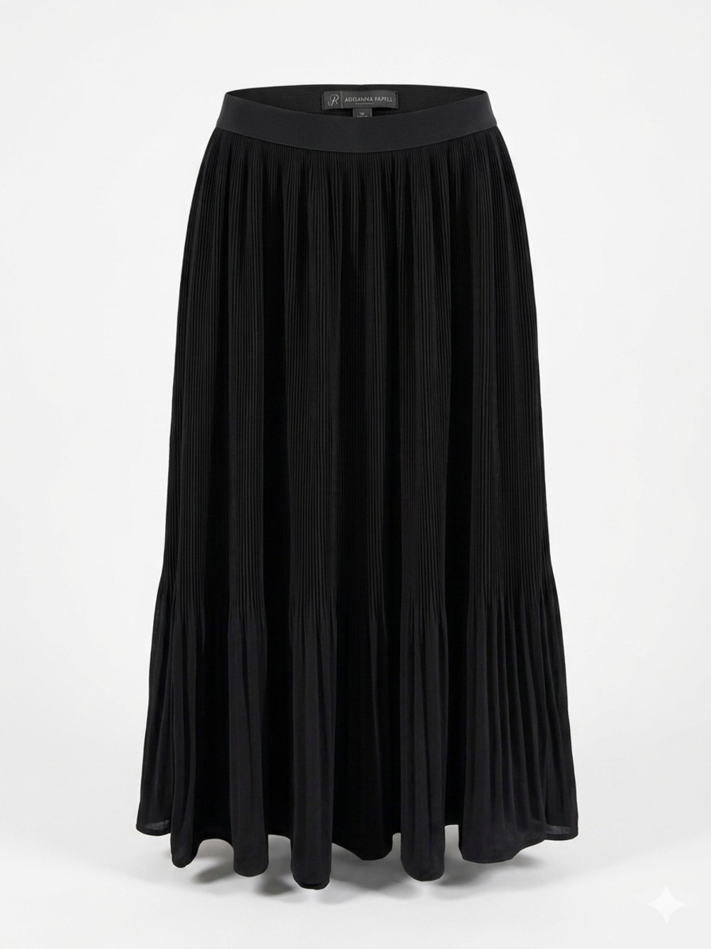 Adrianna Papell Black Pleated Midi Skirt Size Medium Elastic Waist Knit